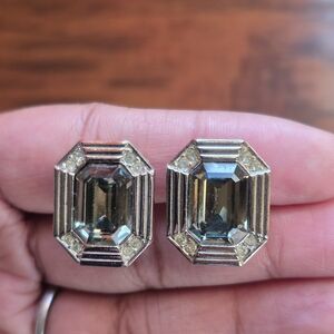 Vintage Art Deco Style Octagonal Crystal Clip Earrings